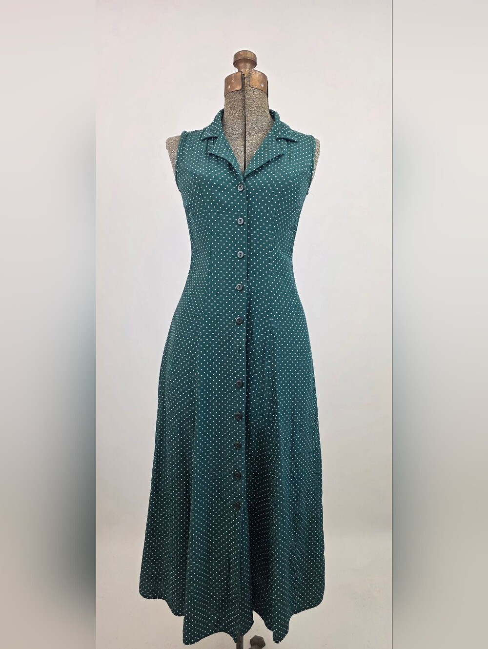 My Michelle Vintage 90's Women's Green Polkadot Button Front Collared Dress 3/4
